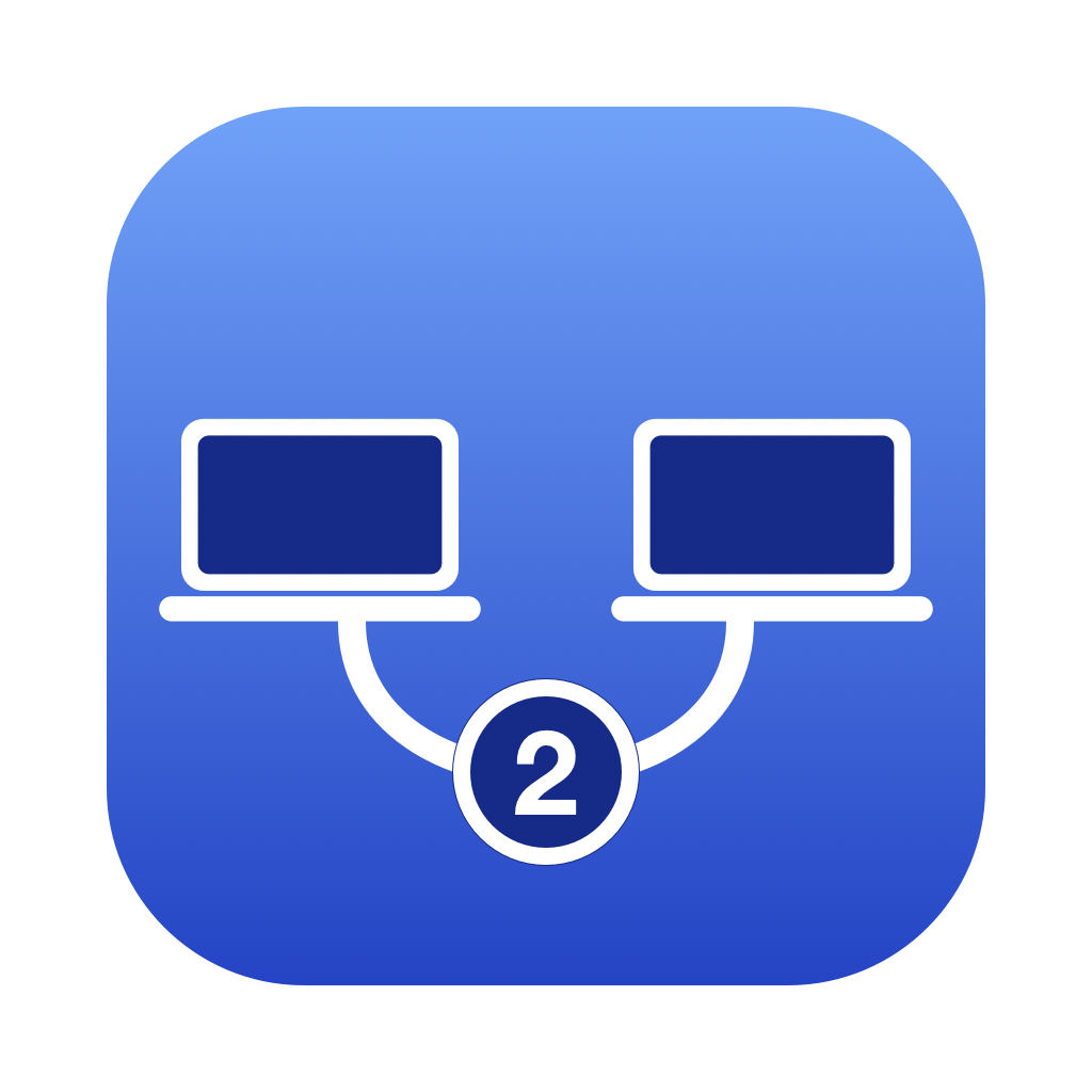 Mac2Mac app icon — two Macs linked by a cable